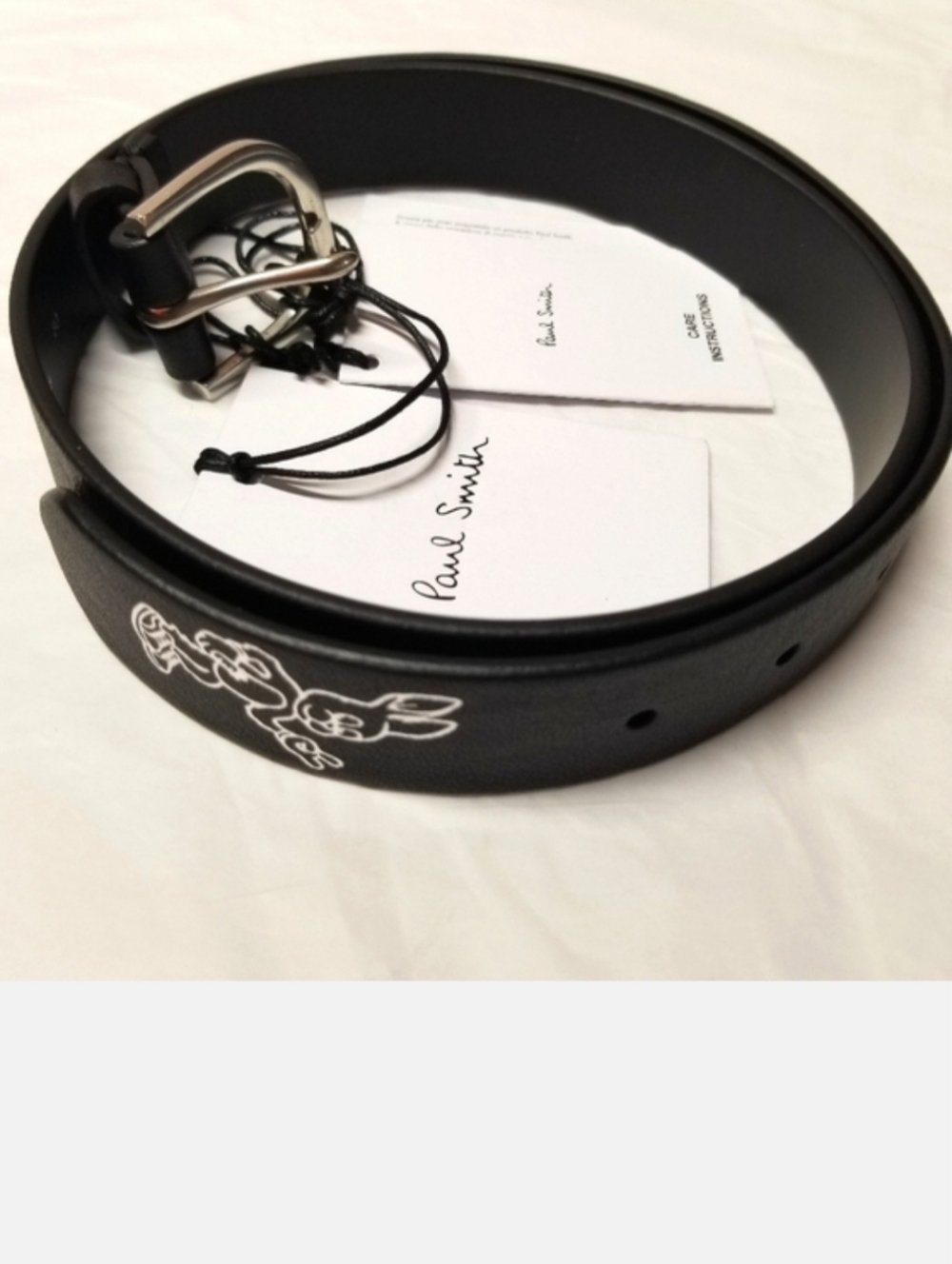 Paul Smith Calf Leather Belt (with Bunny Tip Motif), Black, Size Small (80 cm)
